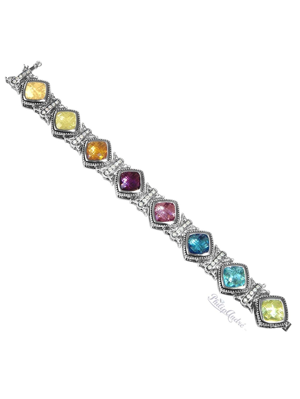 One of a Kind Philip Andre Diamond and Multicolor Sterling Silver Bracelet